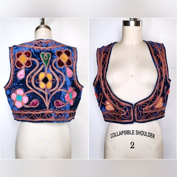 Vintage Floral Colorful Embroidered Vest Afghan Uzbekistan Bohemian Gypsy Hippie